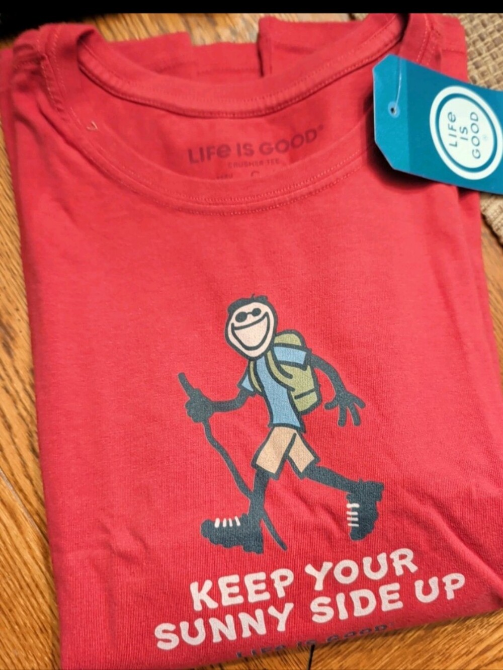 Life Is Good Red 'Keep Your Sunny Side Up' Graphic Tee Ladies Size S New
